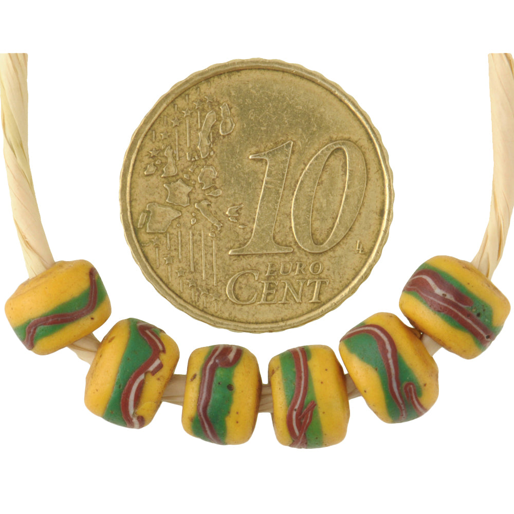 Old Banded Yellow Fancy Disks Venetian Wound Glass Beads African Trade Sb-29388