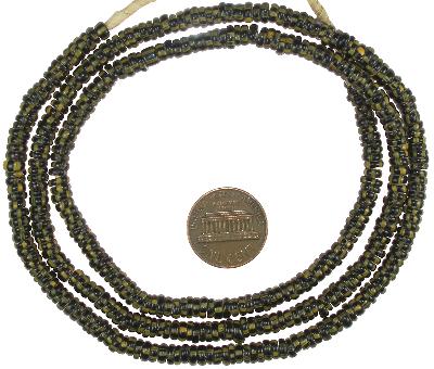 Old Strand Of Yellow Jacket Chevron Beads 5Mm, 26.5", Venetian 1900S - close-up