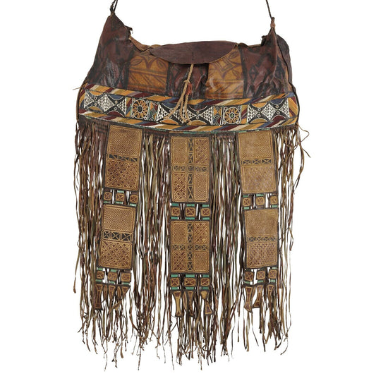 Bolso camel de cuero tuareg africano antiguo de Níger Peul Fula art - Tribalgh