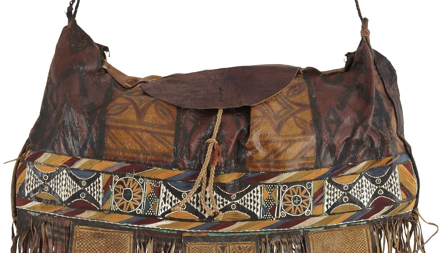 Παλιά αφρικανική δερμάτινη καμηλό τσάντα Tuareg από το Niger Peul Fula art - Tribalgh