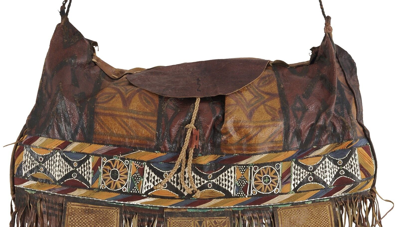 Old African Tuareg leather camel bag from Niger Peul Fula art - Tribalgh