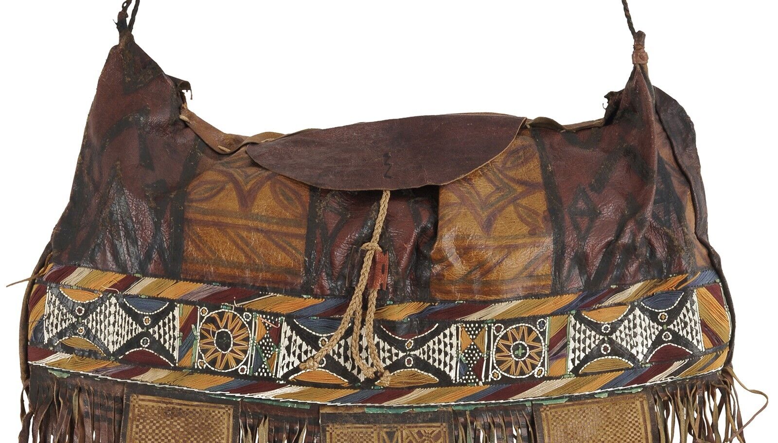 Alte afrikanische Tuareg-Kamelledertasche aus Niger Peul Fula Art - Teilansicht