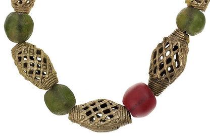 Bracciale allungato fatto a mano con perle di vetro e ottone Ghana gioielli Africa - Tribalgh