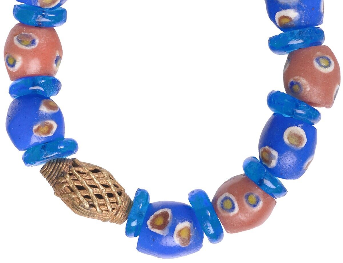 Handmade glass brass beads Krobo Ashanti lost wax African bracelet - Tribalgh