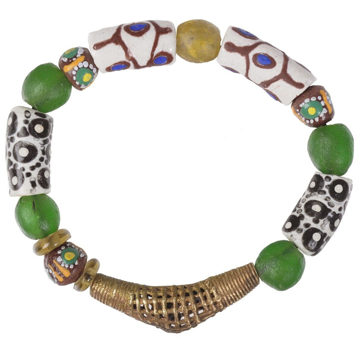 Brass glass beads handmade Ashanti tribal ethnic bracelet African - Tribalgh