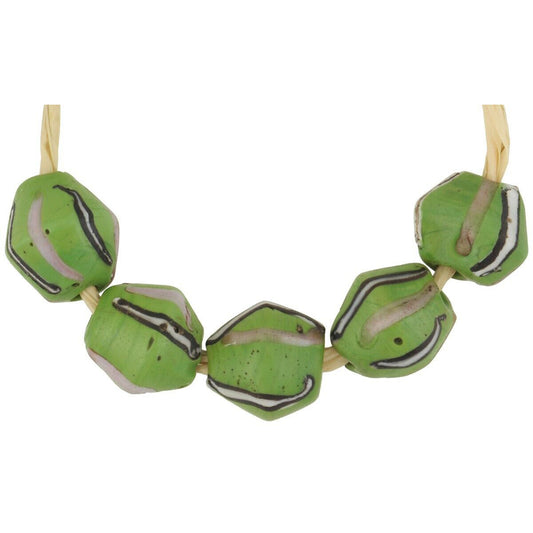 African trade beads green old King Venetian glass beads bicone lampwork Ghana - Tribalgh