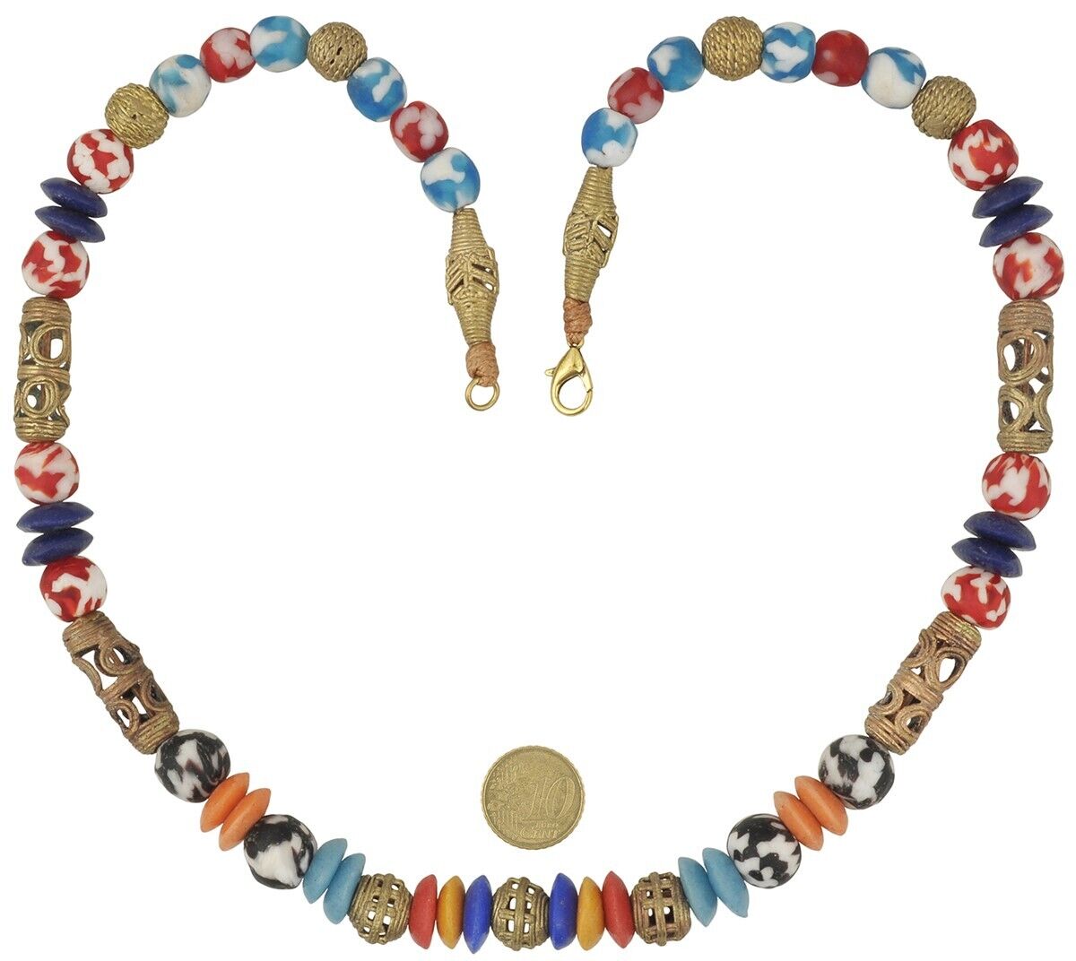 Handmade brass recycled glass beads Ghana African necklace - Tribalgh