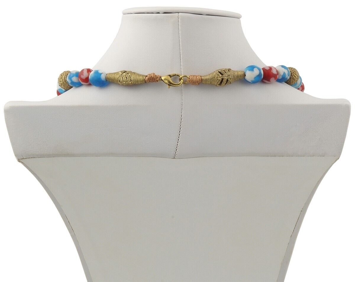 Handmade brass recycled glass beads Ghana African necklace - Tribalgh