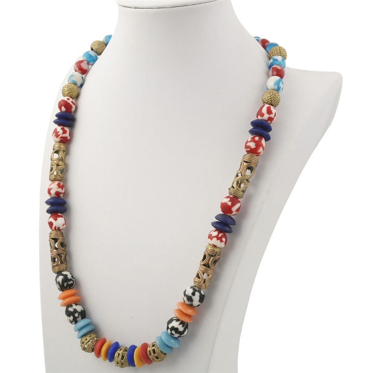 Handmade brass recycled glass beads Ghana African necklace - Tribalgh