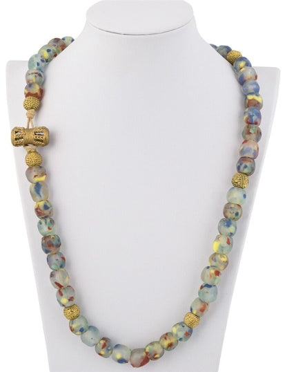 Brass and recycled glass beads handmade necklace African jewelry - Tribalgh