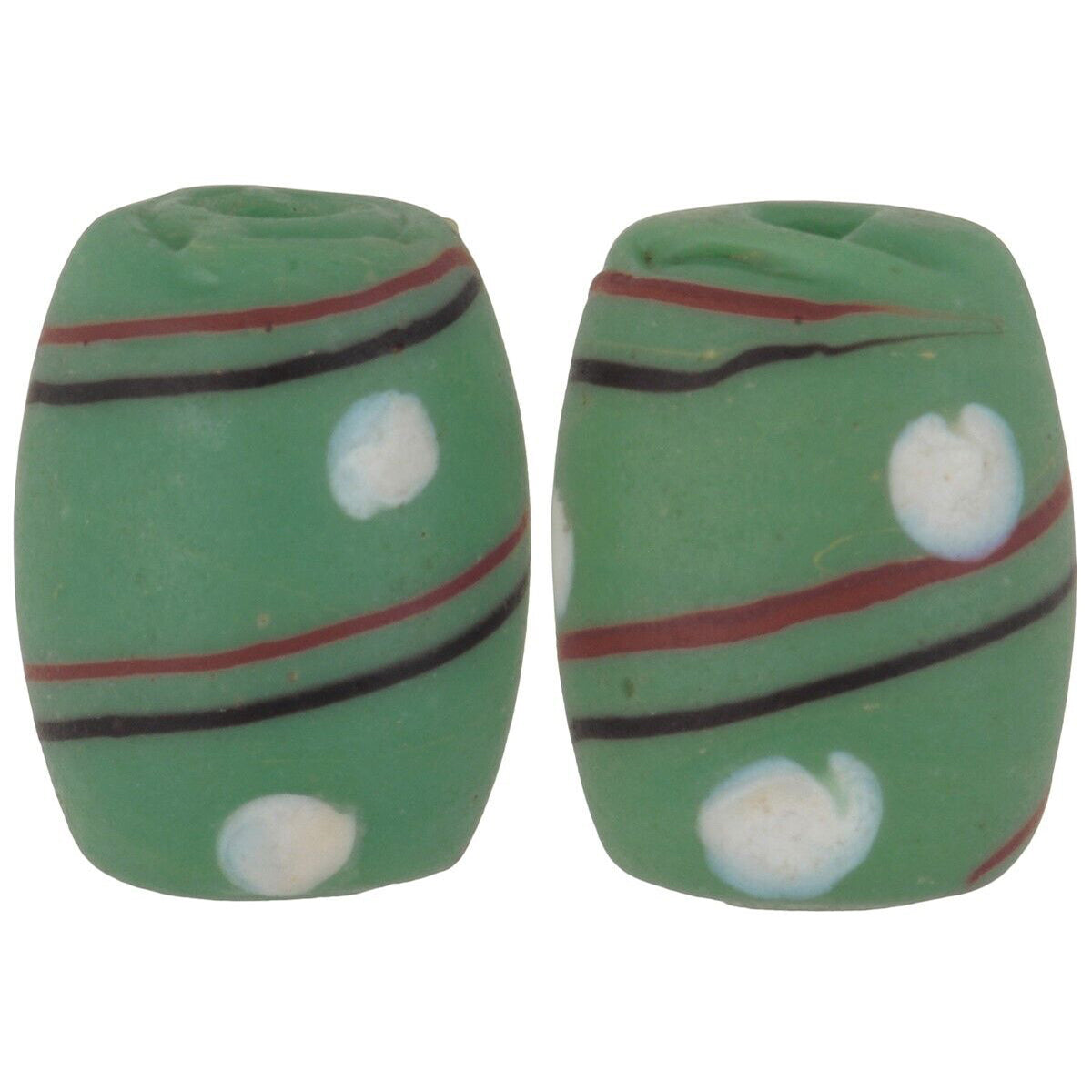 Old African trade beads green oval Eye Venetian glass beads Fancy lampwork - Tribalgh