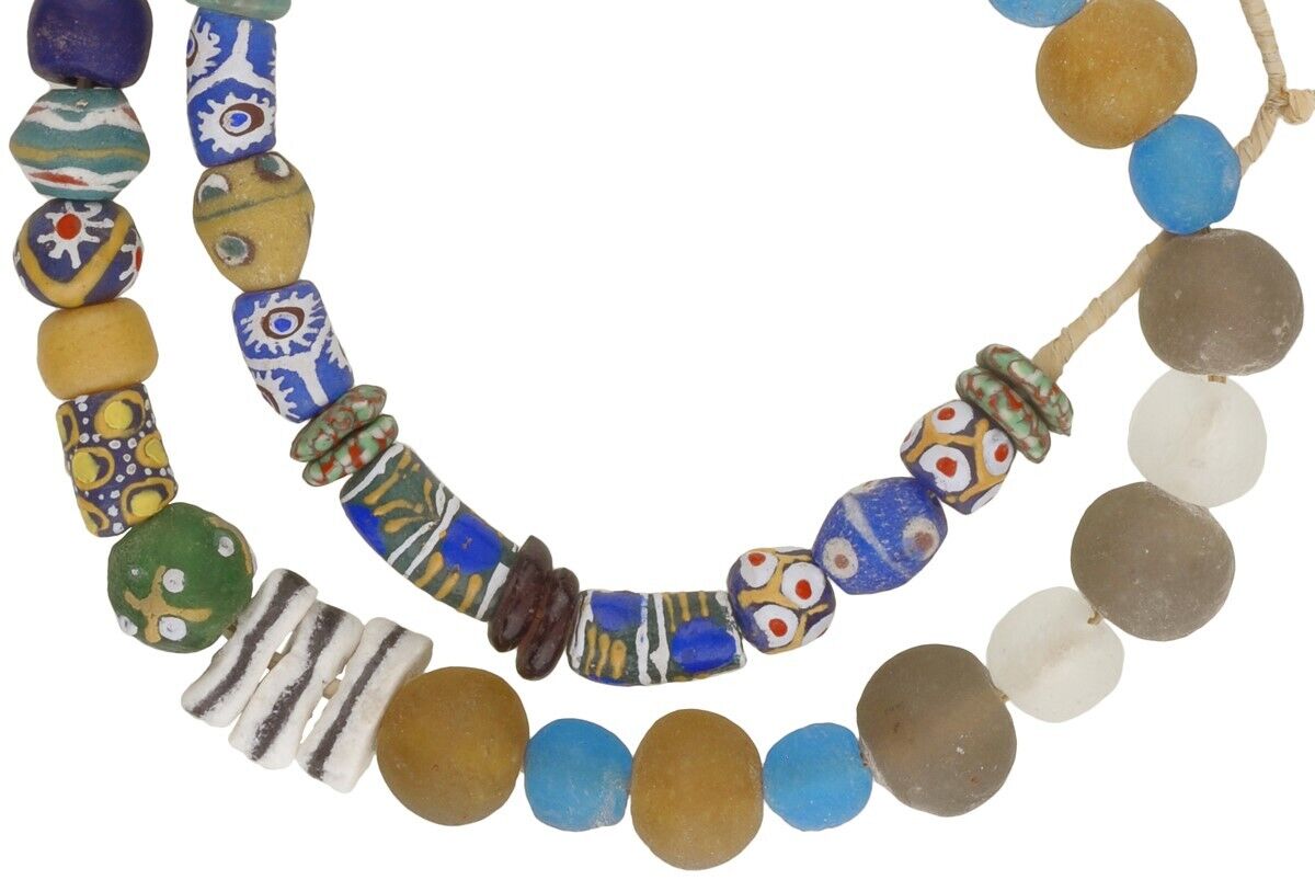 Handmade African beads Krobo powder glass authentic Ghana necklace - Tribalgh