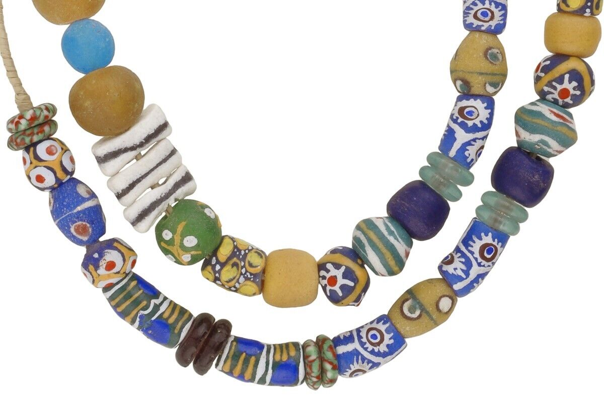 Handgefertigte afrikanische Perlen Krobo Pulverglas authentische Ghana Halskette - Tribalgh