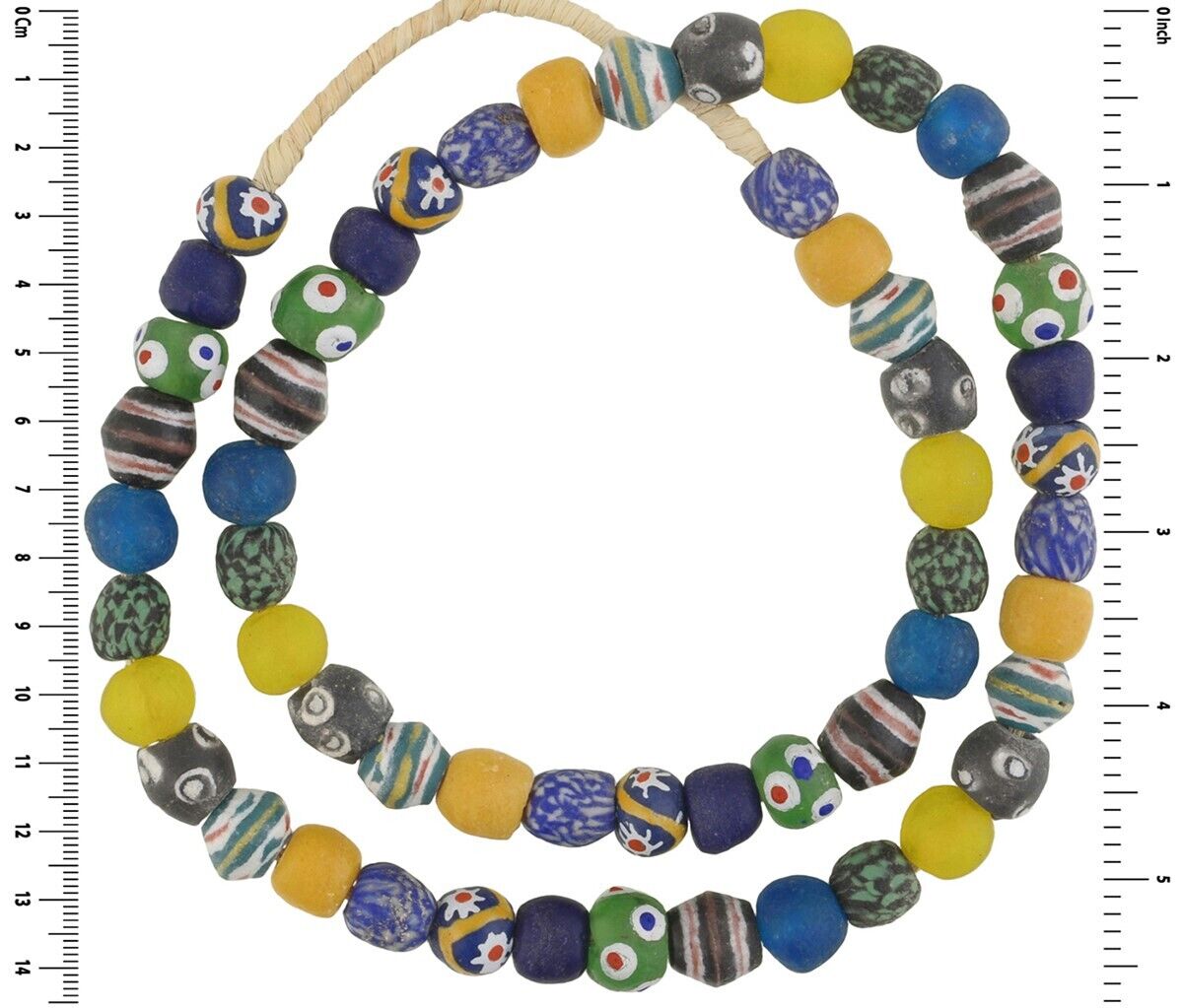 African handmade beads Krobo powder glass authentic Ghana necklace - Tribalgh