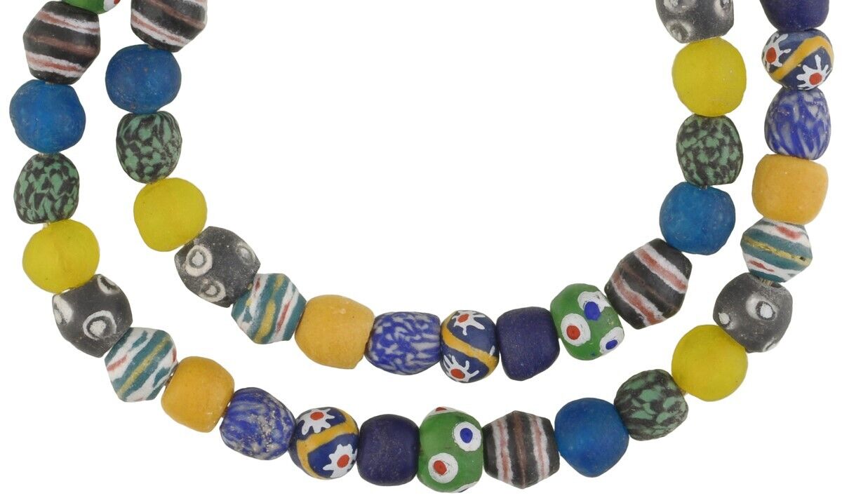 African handmade beads Krobo powder glass authentic Ghana necklace - Tribalgh