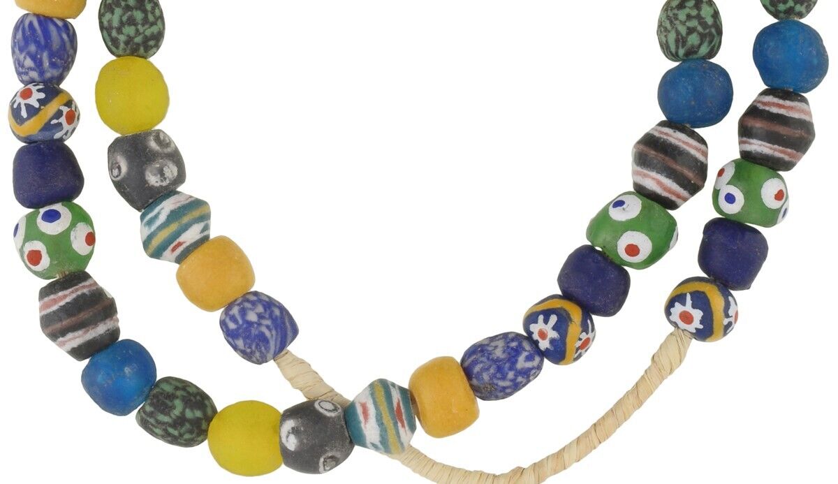 African handmade beads Krobo powder glass authentic Ghana necklace - Tribalgh