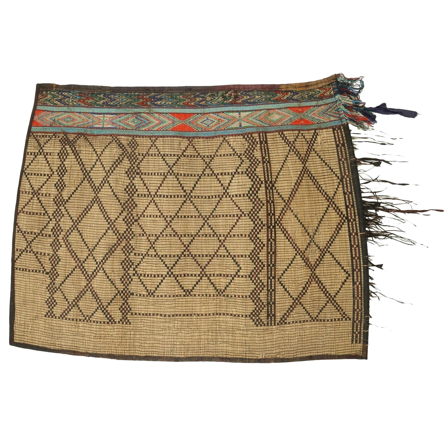 Large African Tuareg woven straw leather carpet mat Old Niger Mali Sahara desert - Tribalgh