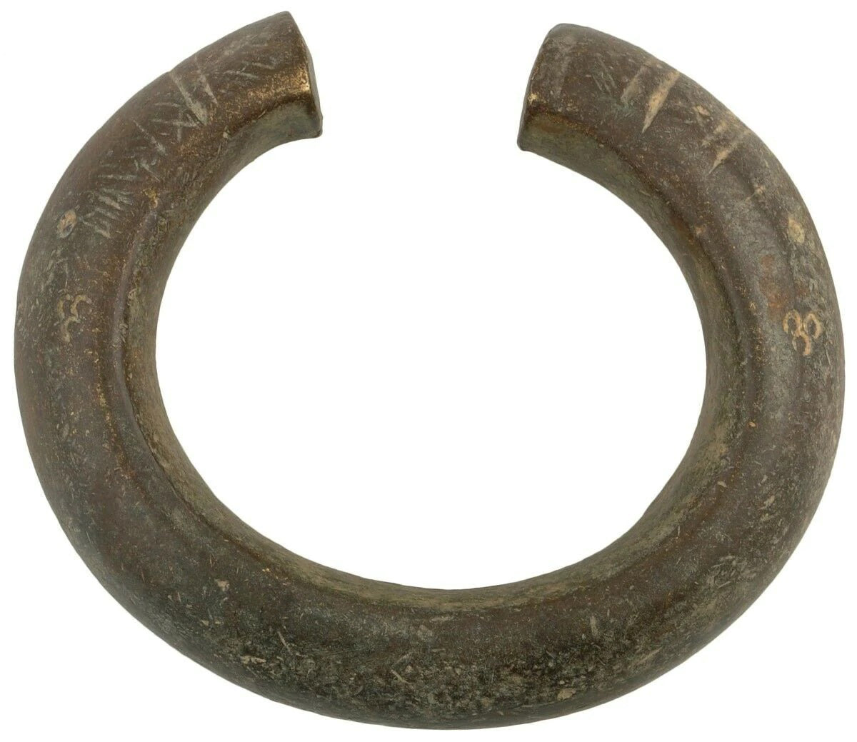 African Old Brass Bronze Bracelet Currency Baby Size Fulani Ghana Burkina Faso - angled shot