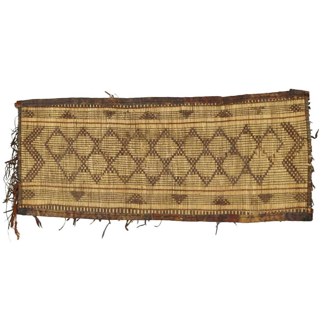 Large African Tuareg woven straw leather carpet mat Old Niger Mali Sahara desert - Tribalgh