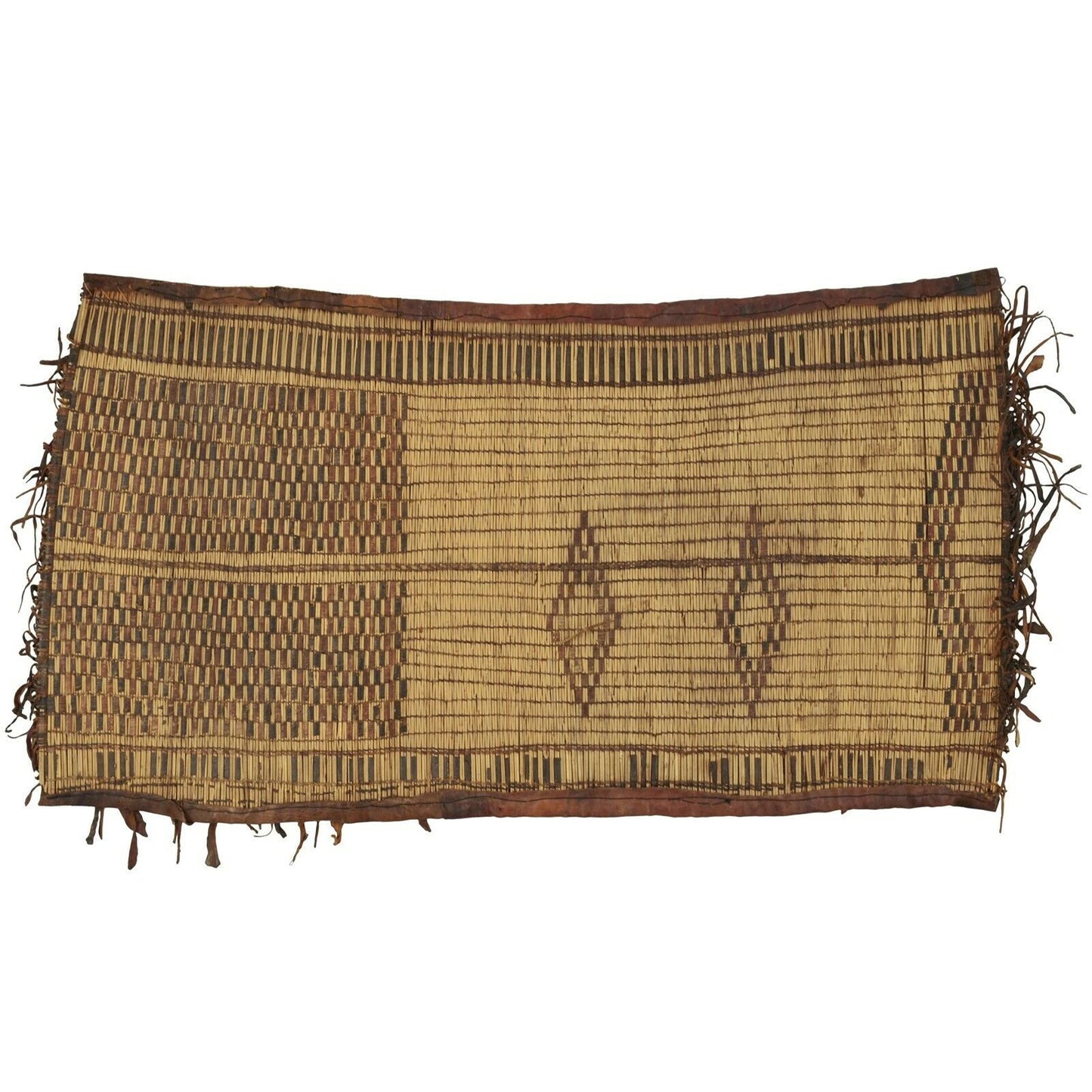 Old African Tuareg Art woven straw leather carpet mat Niger Mali Sahara desert - Tribalgh