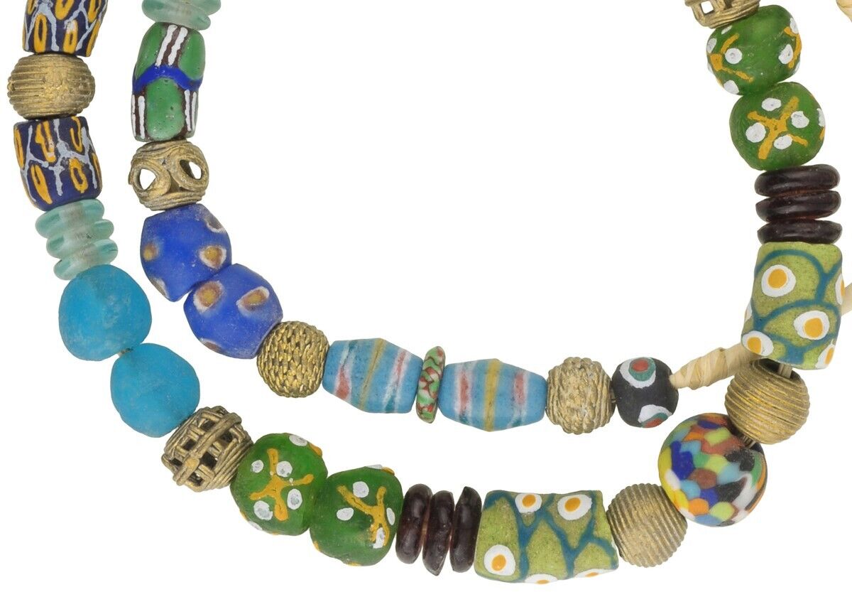 Glass Brass African Trade Beads Recycled Krobo Ashanti Lost Wax Bronze - alternate view