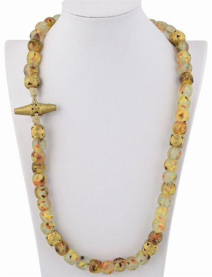 Handmade necklace brass with glass beads African jewelry Krobo Ghana - Tribalgh