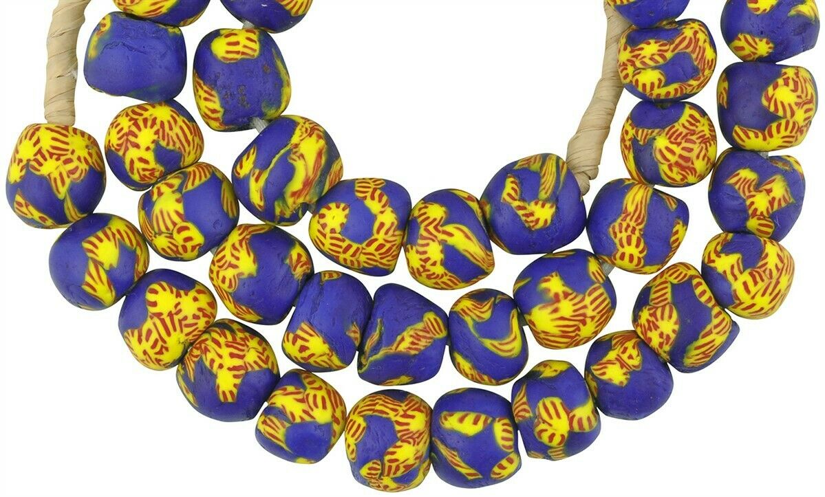 Recycled Beads Fused glass handmade African tribal necklace tumbled - Tribalgh
