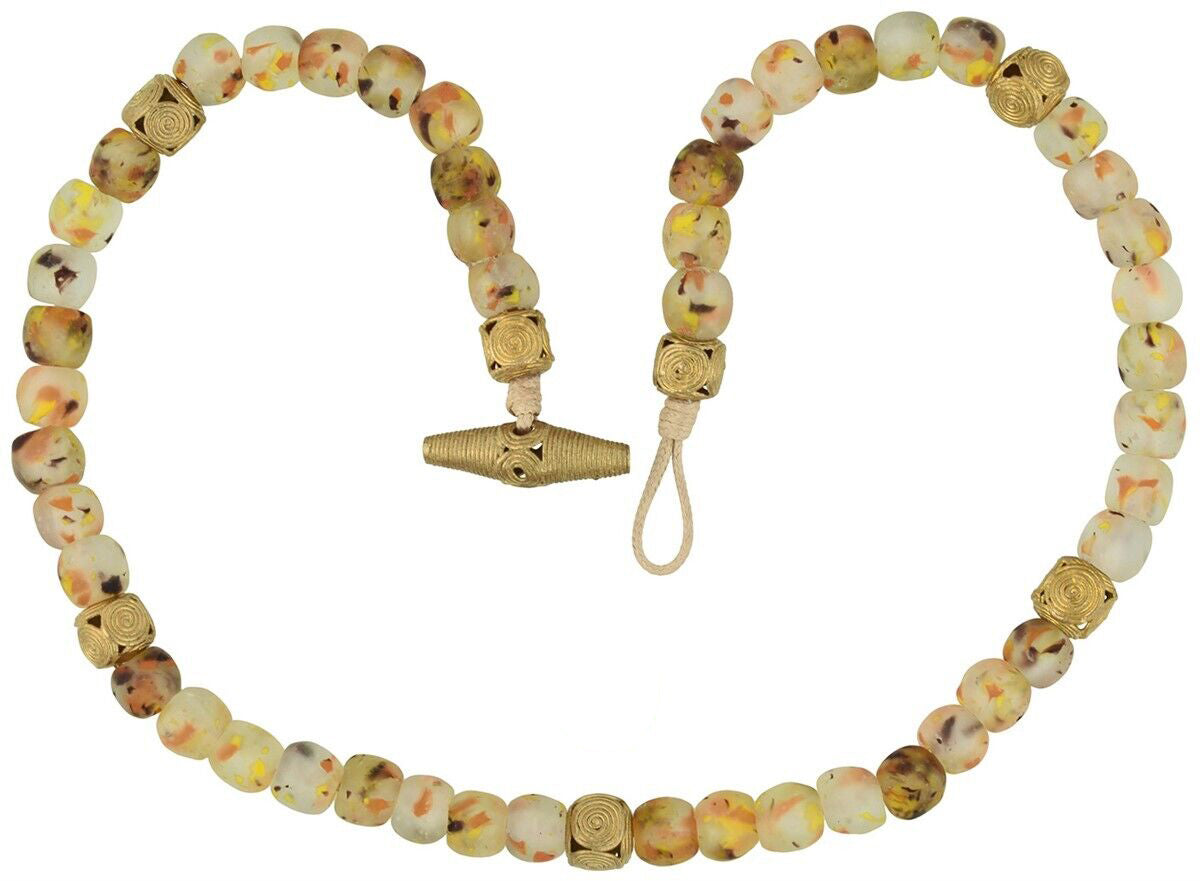Handmade necklace brass with glass beads African jewelry Krobo Ghana - Tribalgh