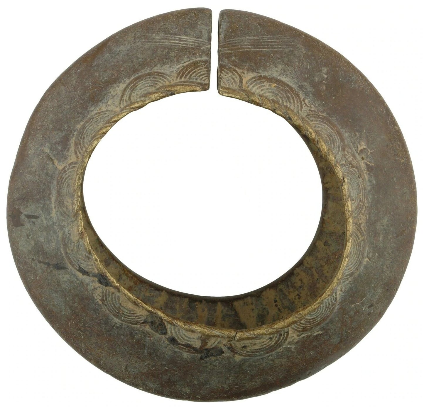 Old Brass Bronze African Bracelet Currency Fulani Ghana / Burkina Faso - angled shot