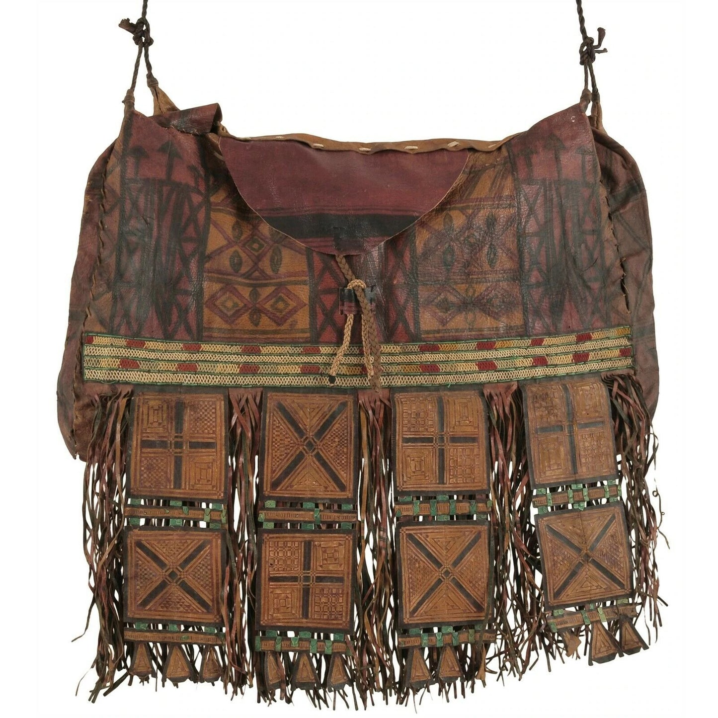 Vecchia borsa africana in pelle di cammello tuareg del Niger Peul Fulani Sahara art - Tribalgh