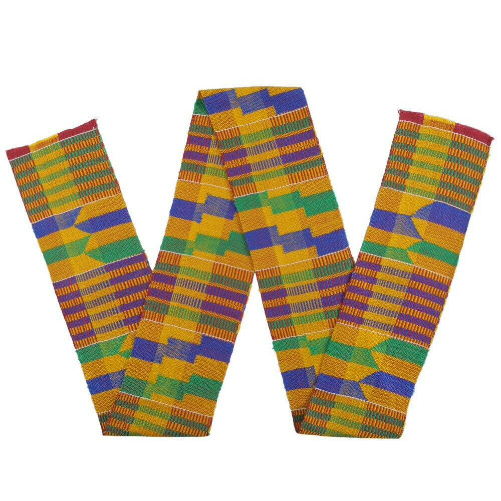 African Kente fabric cloth Ghana hand made weaving sash scarf stole Authentic - Tribalgh