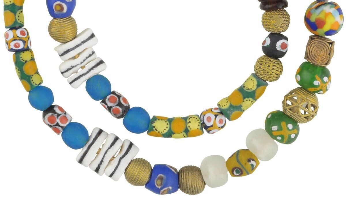Recycled powder glass beads brass handmade lost wax jewelry Africa - Tribalgh