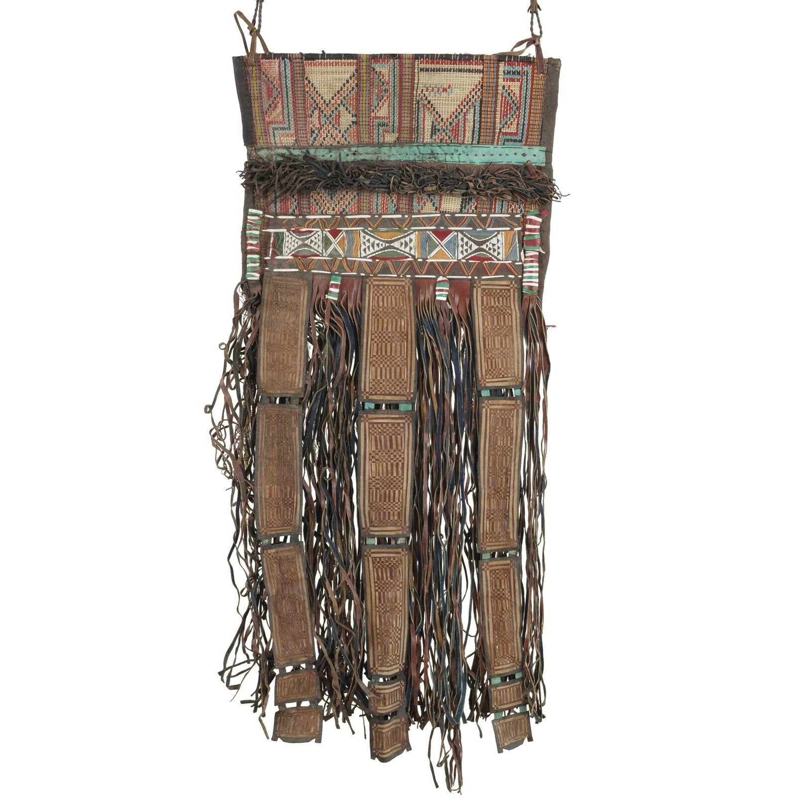 Old African Tuareg woven straw leather panel decoration Art Sahara Niger Mali - Tribalgh