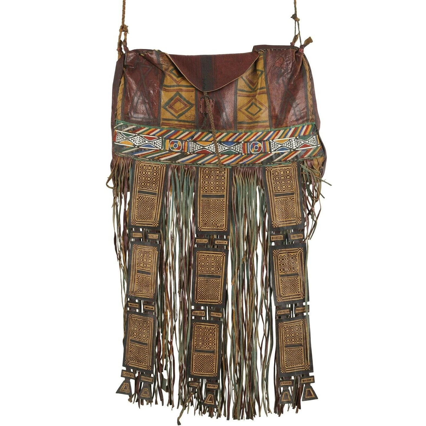 Bolso de caballo camello de cuero tuareg africano antiguo de Níger Peul Fulani Sahara art - Tribalgh