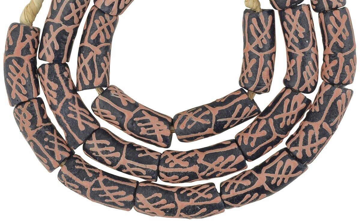 Handmade recycled powder glass beads African necklace jewelry Ghana - Tribalgh