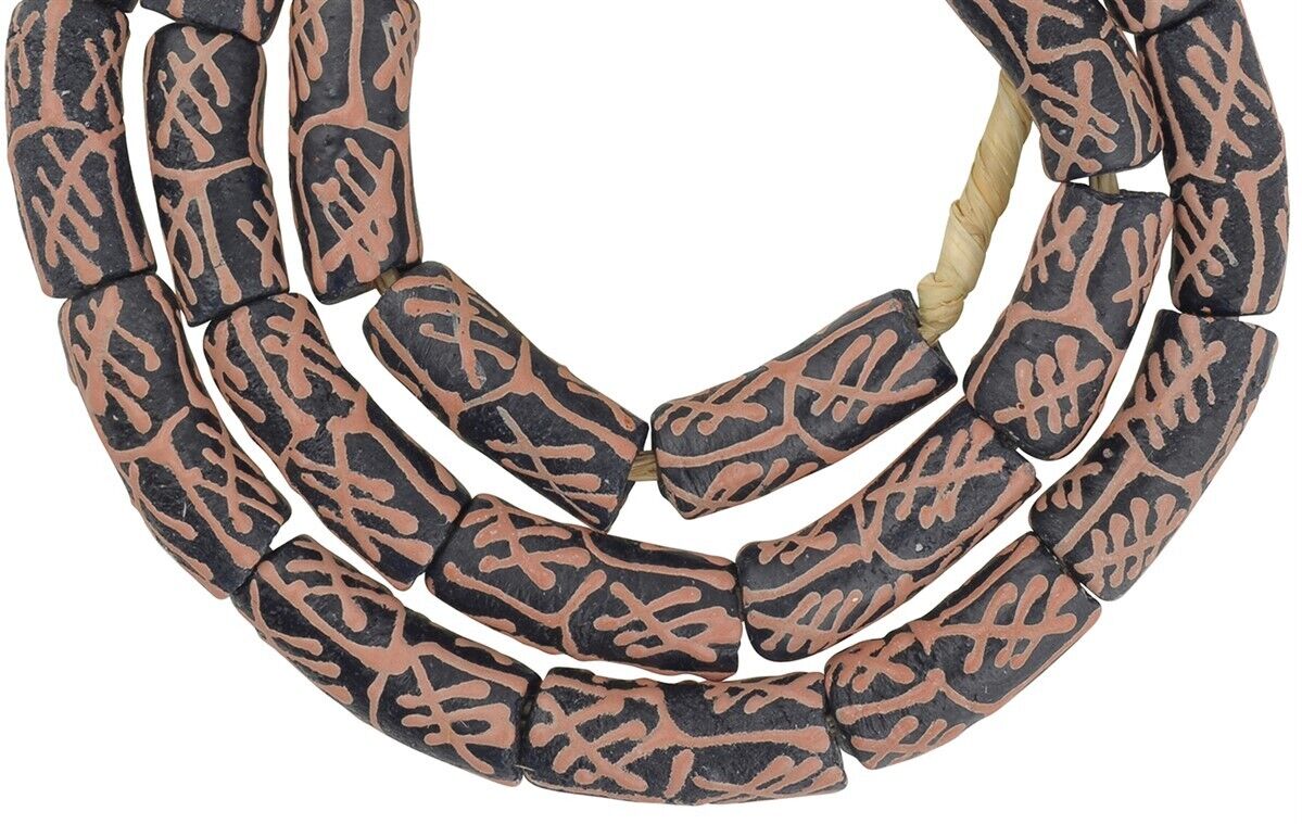 Handmade recycled powder glass beads African necklace jewelry Ghana - Tribalgh