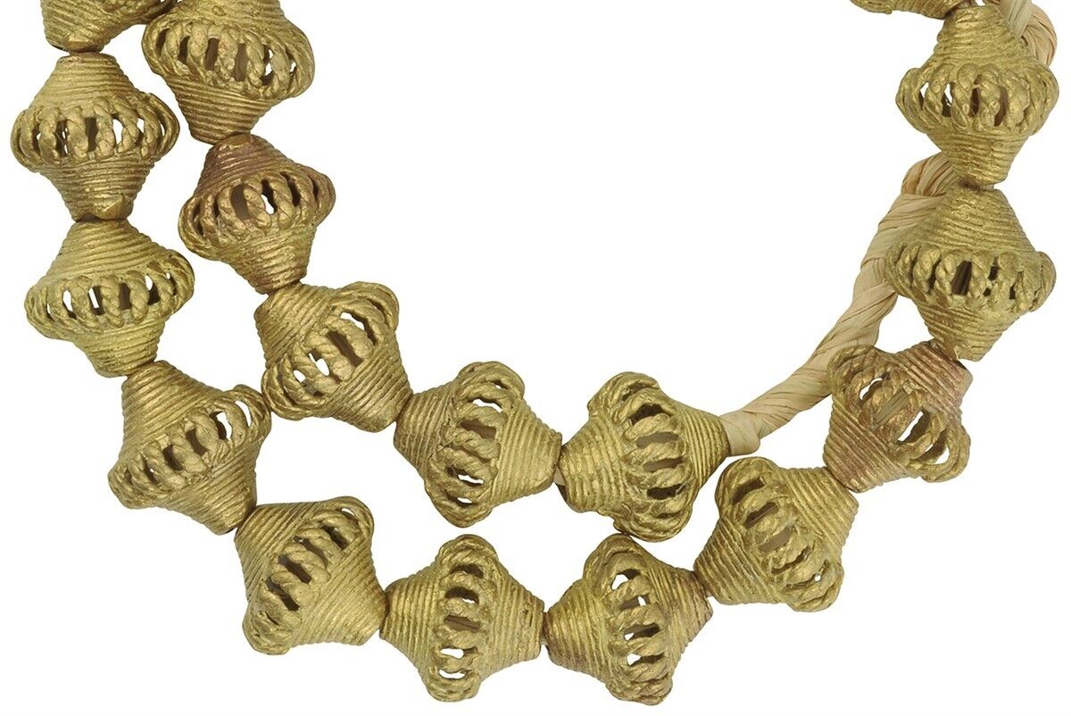 African brass beads bicone Ashanti bronze casting Ghana jewelry - Tribalgh