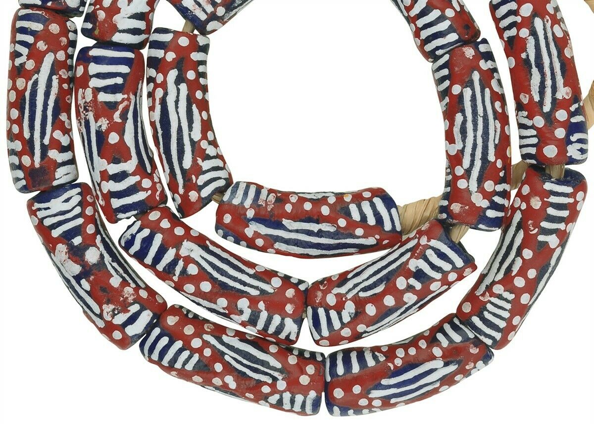 African beads recycled powder glass Ghana ethnic necklace handmade - Tribalgh
