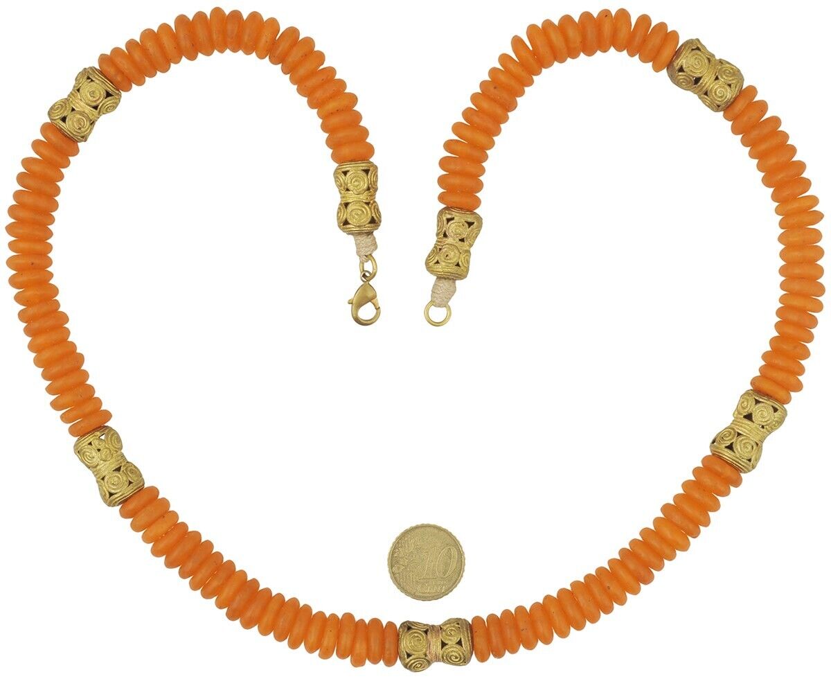 Handgemachter Schmuck aus recycelten Glasperlen Messing afrikanische Halskette - Tribalgh