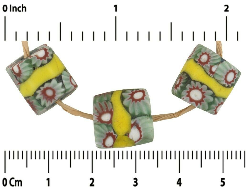Rare Antique Yellow Banded Venetian Millefiori African Trade Beads - alternate view