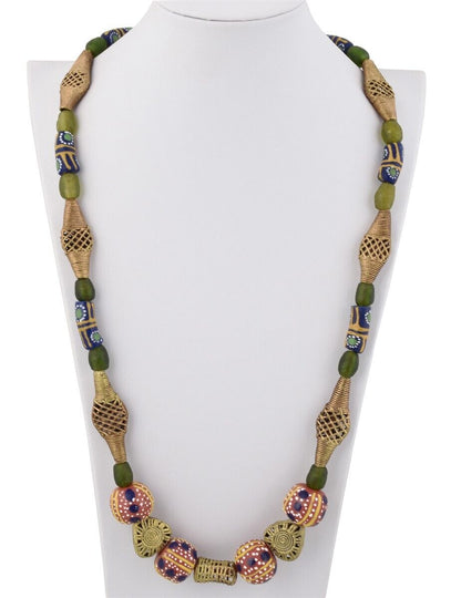 Handgefertigte Glasperlen aus Messing aus Ghana Ashanti Afrikanische Halskette - Tribalgh