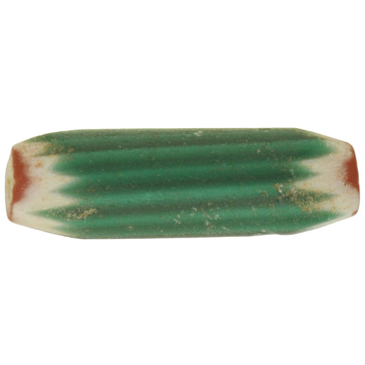 Vecchia perla commerciale africana antico chevron veneziano 4 strati vetro trafilato verde SB-38336