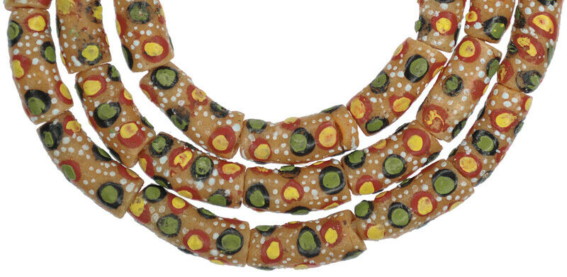 African trade Krobo beads recycled powder glass handmade Ghana ethnic necklace - Tribalgh