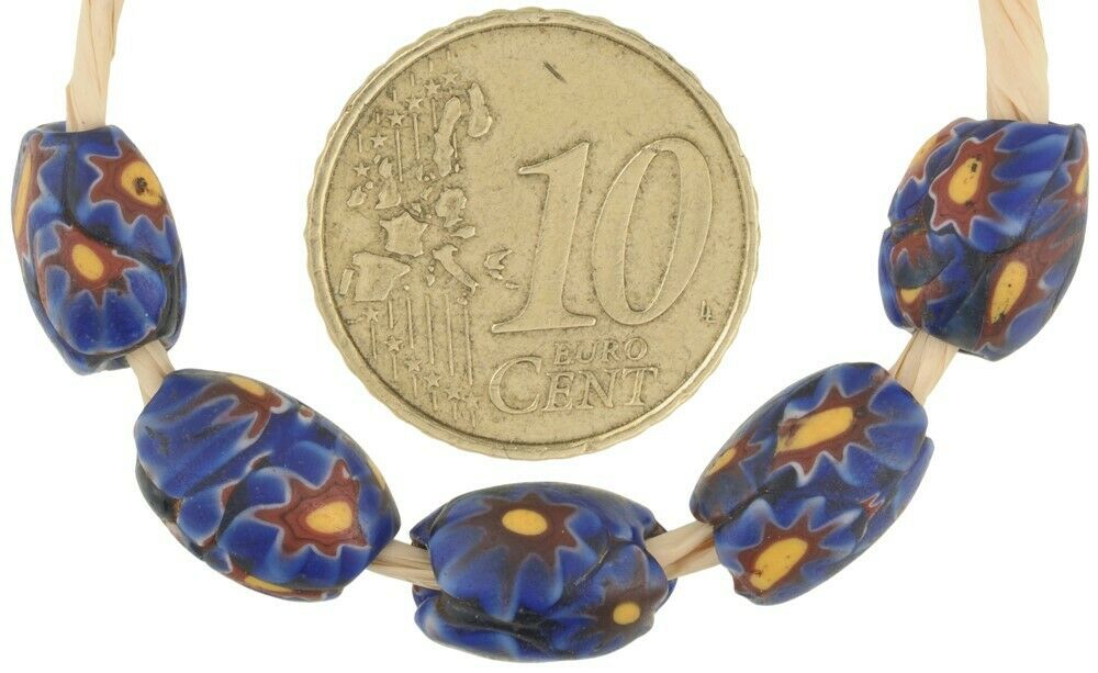 Old African Trade Beads Oval Millefiori Venetian Glass Beads Murano Mosaic Ghana - alternate view