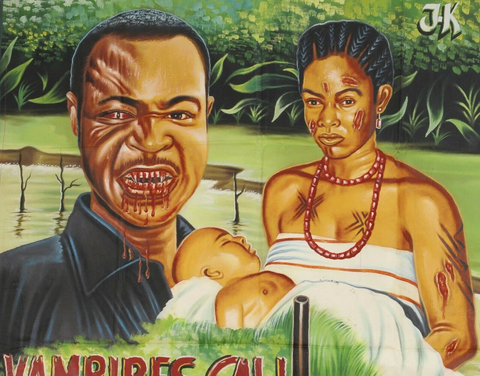 Movie Cinema poster Ghana African oil paint Hand painting Juju VAMPIRES CALL 2 - Tribalgh