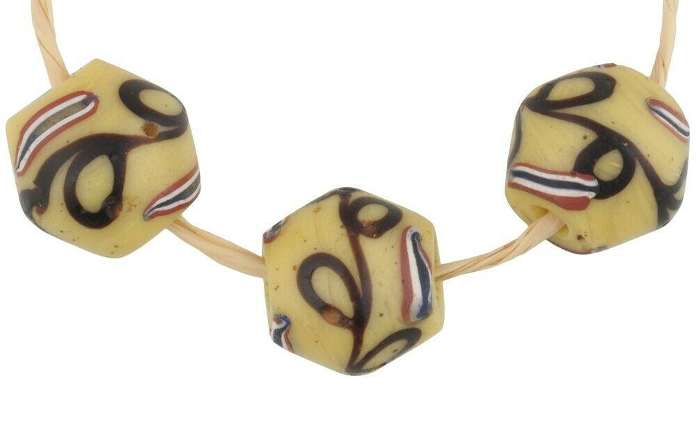 African Trade Beads Old Yellow King Venetian Glass Beads Bicone Lampwork Rare