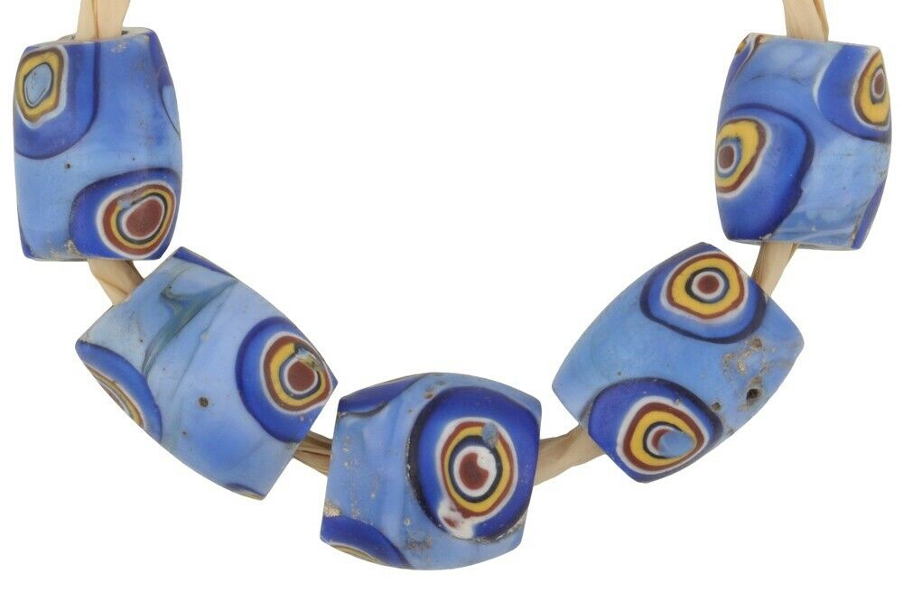 Rare African trade beads old oval millefiori Venetian mosaic glass beads Ghana - Tribalgh