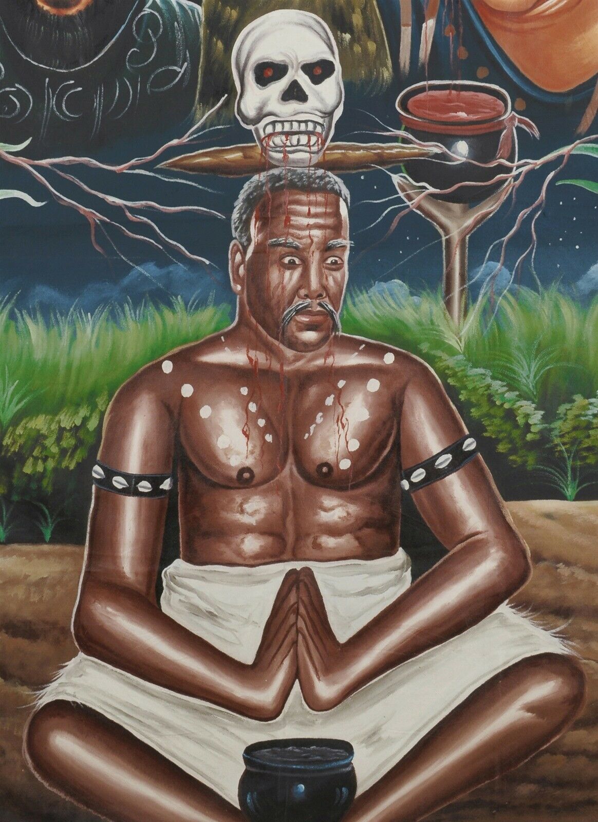 Cartel de la película lienzo africano pintado a mano Ghana PECADOS DEL PADRE - Tribalgh