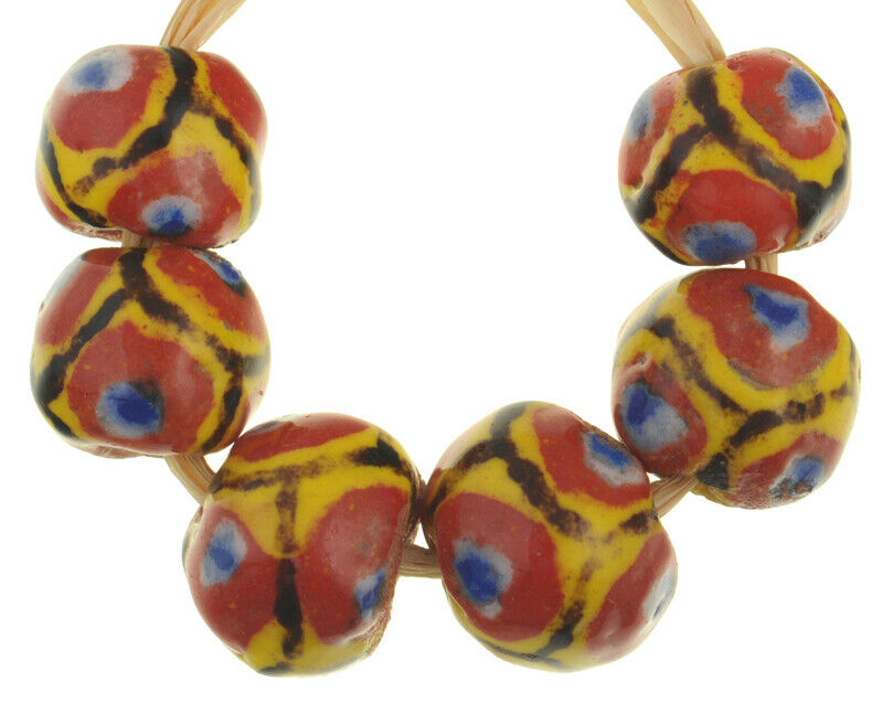 African trade beads new polychrome Kiffa glass beads round handmade Mauritania - Tribalgh