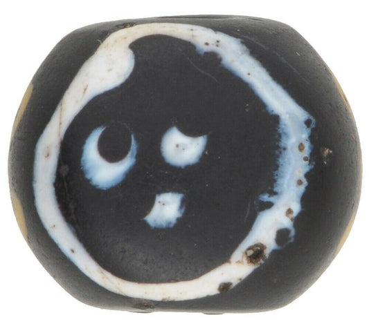 Rare Old Venetian Glass Bead Baule Face Bead Black Fancy Lampwork African Trade
